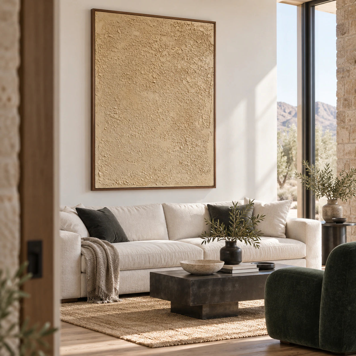 Dune-Relief as the focal artwork in a bright contemporary living room.