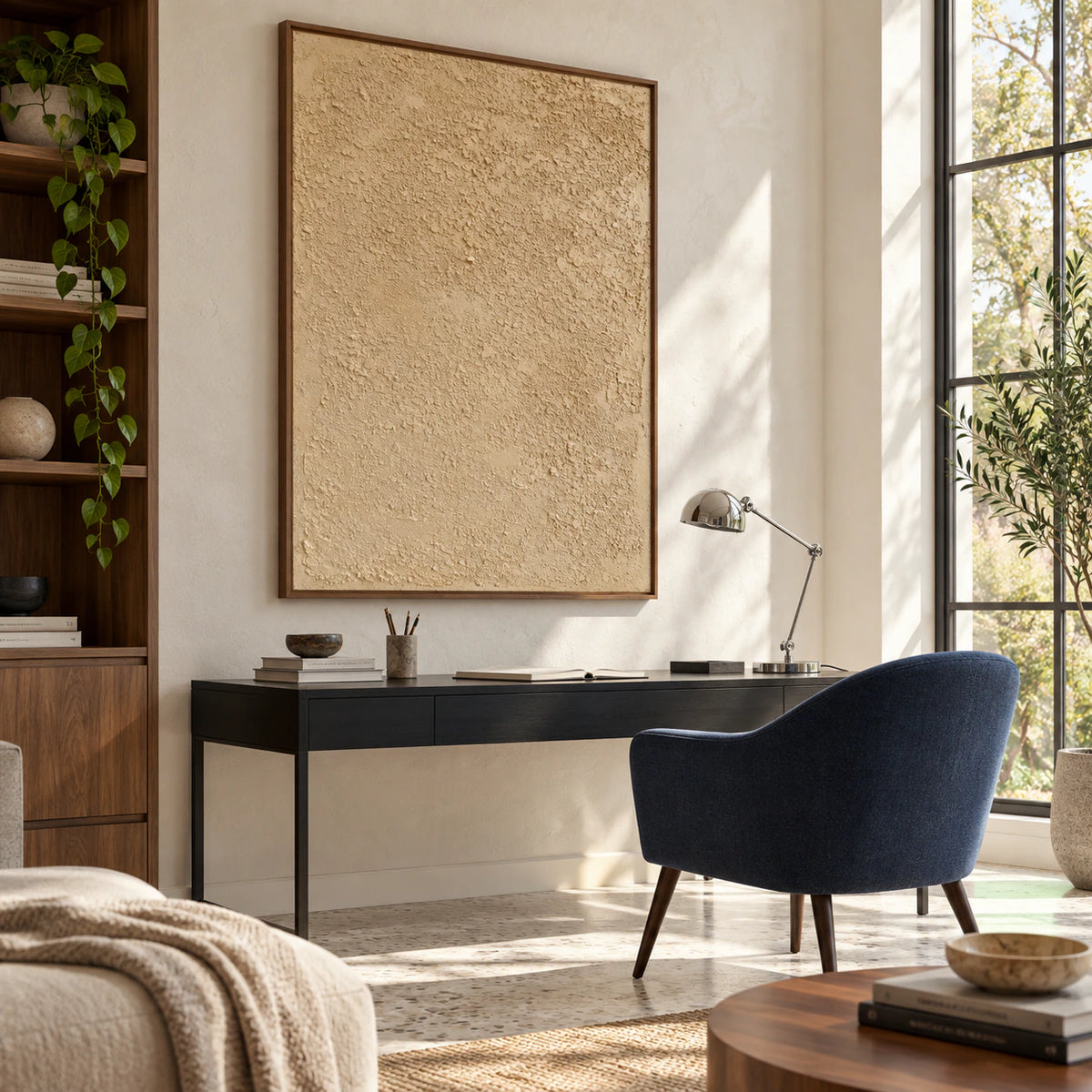 Dune-Relief featured in an airy home office reading space.