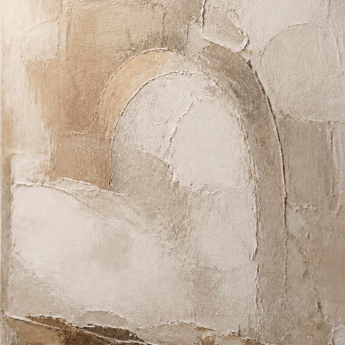 Earthen-Arc oil painting brushwork and impasto detail photographed from an oblique side angle