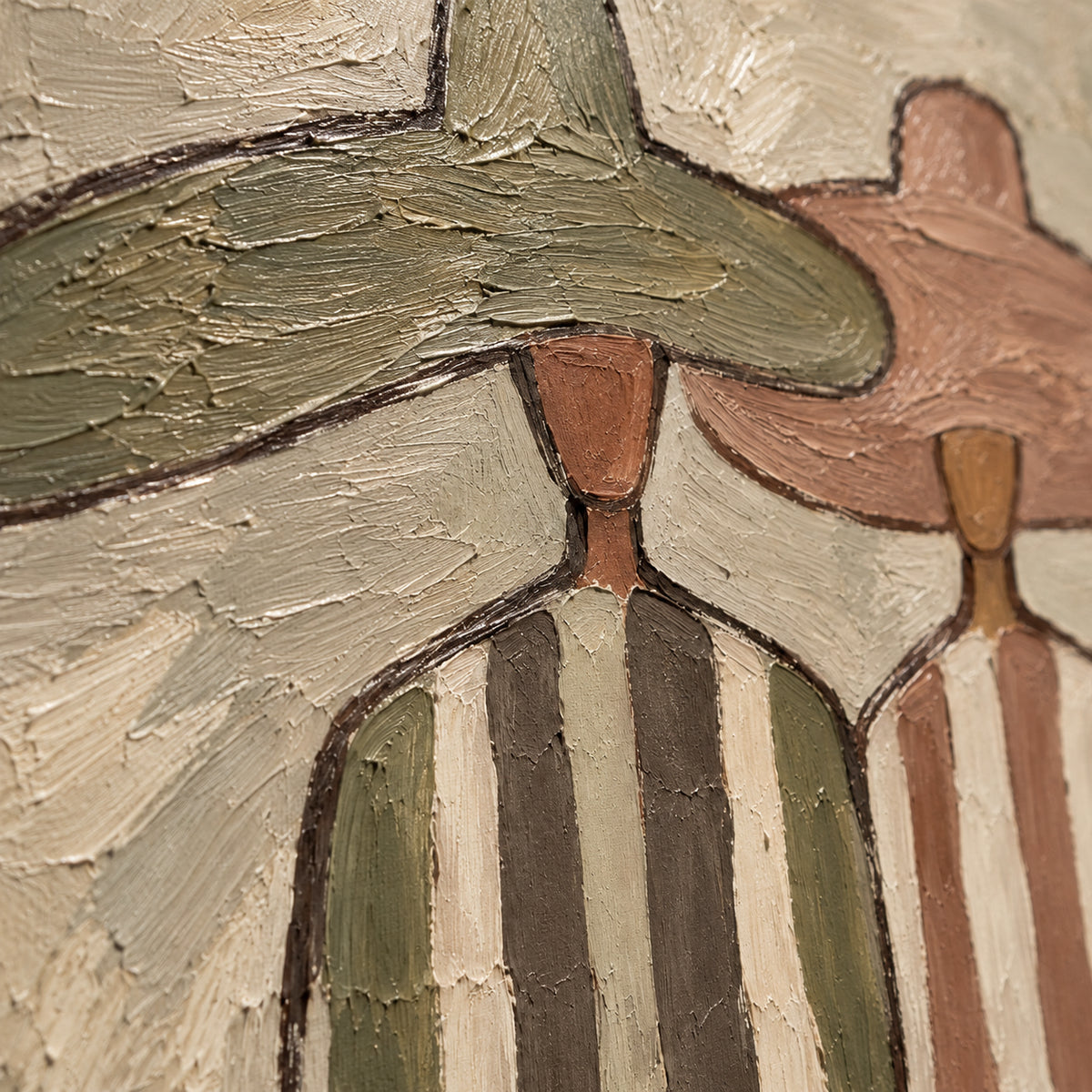 Earthen-Canopies oil painting brushwork and impasto detail photographed from an oblique side angle