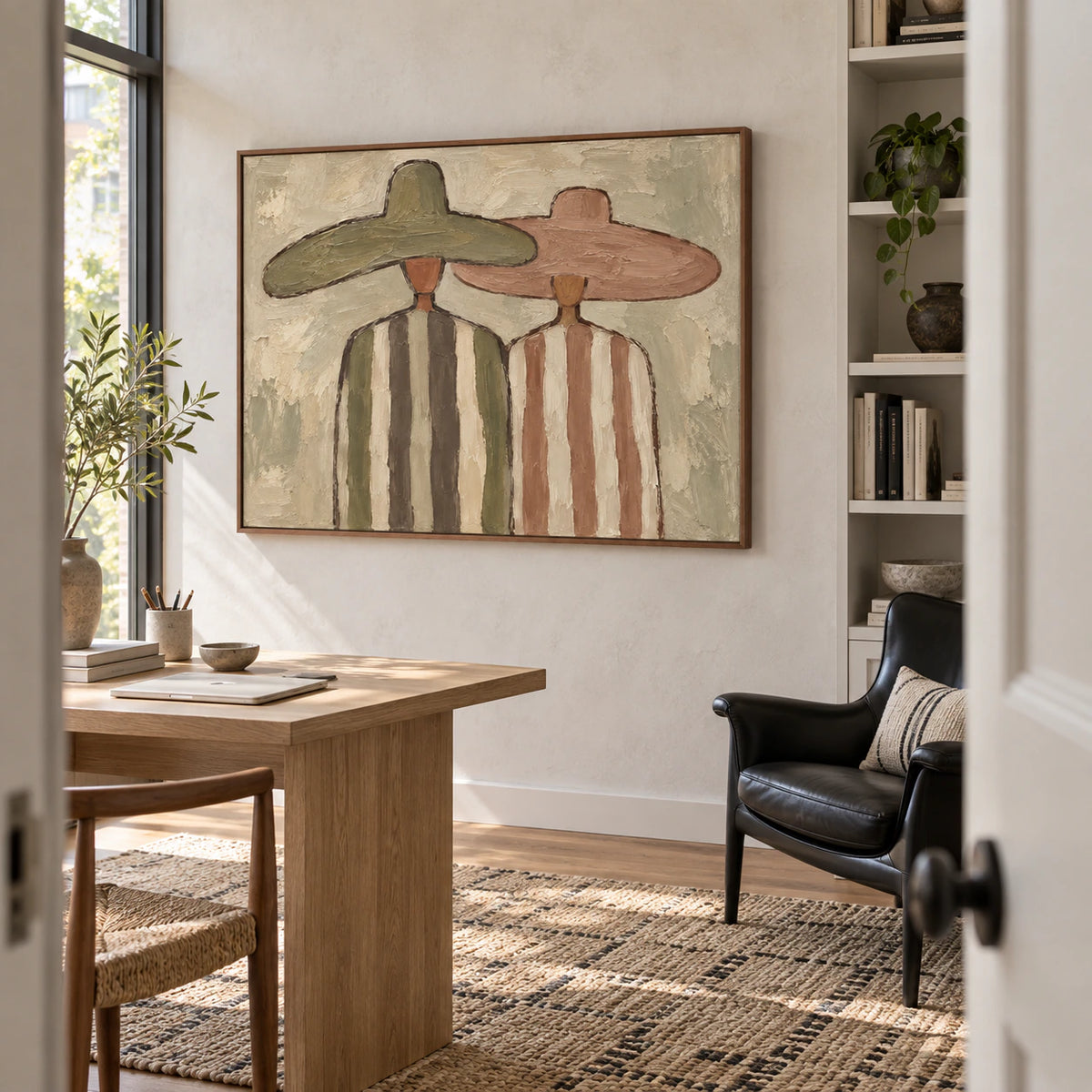 Earthen-Canopies in an airy reading and home office space.