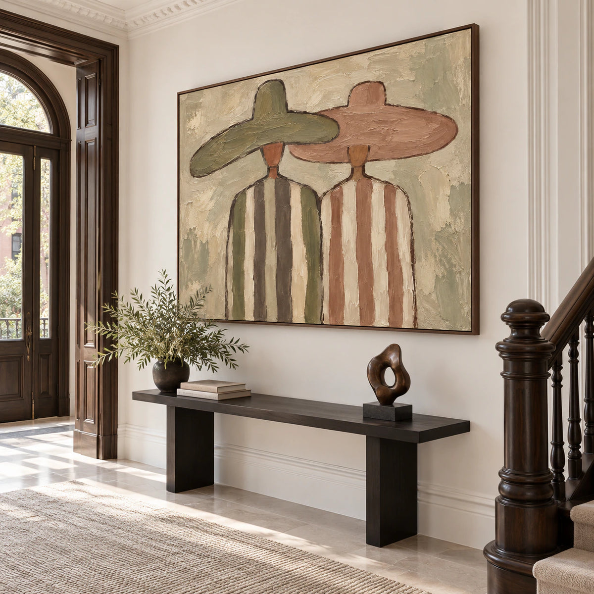 Earthen-Canopies at gallery scale in a bright sculptural foyer.