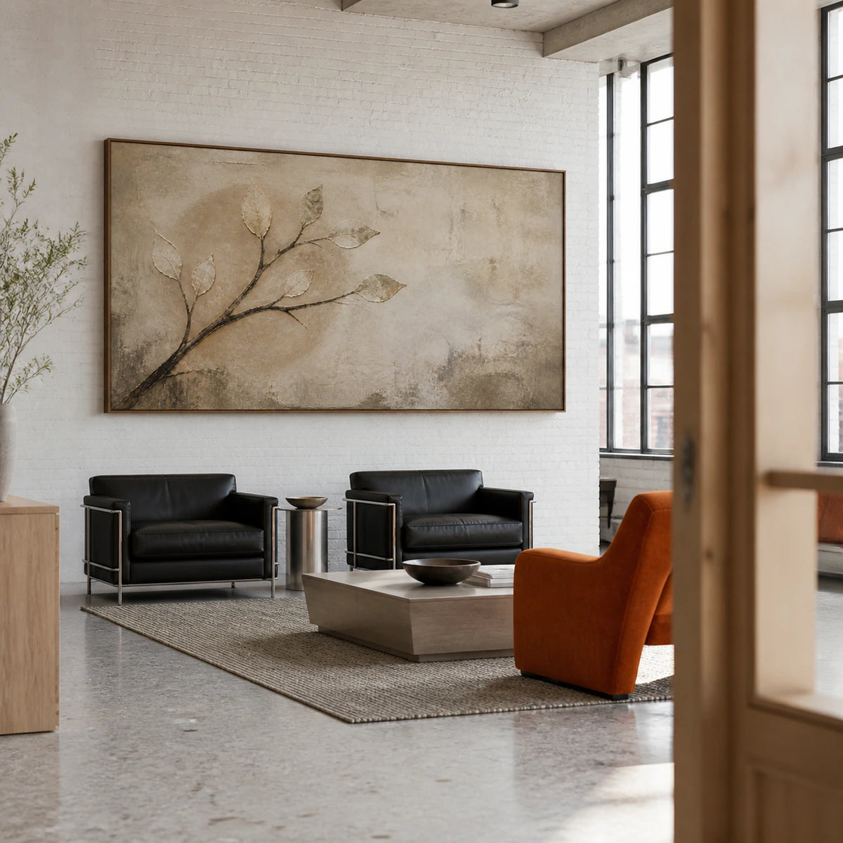 Earthen-Canopy featured in an expansive, daylight-filled loft hospitality interior.