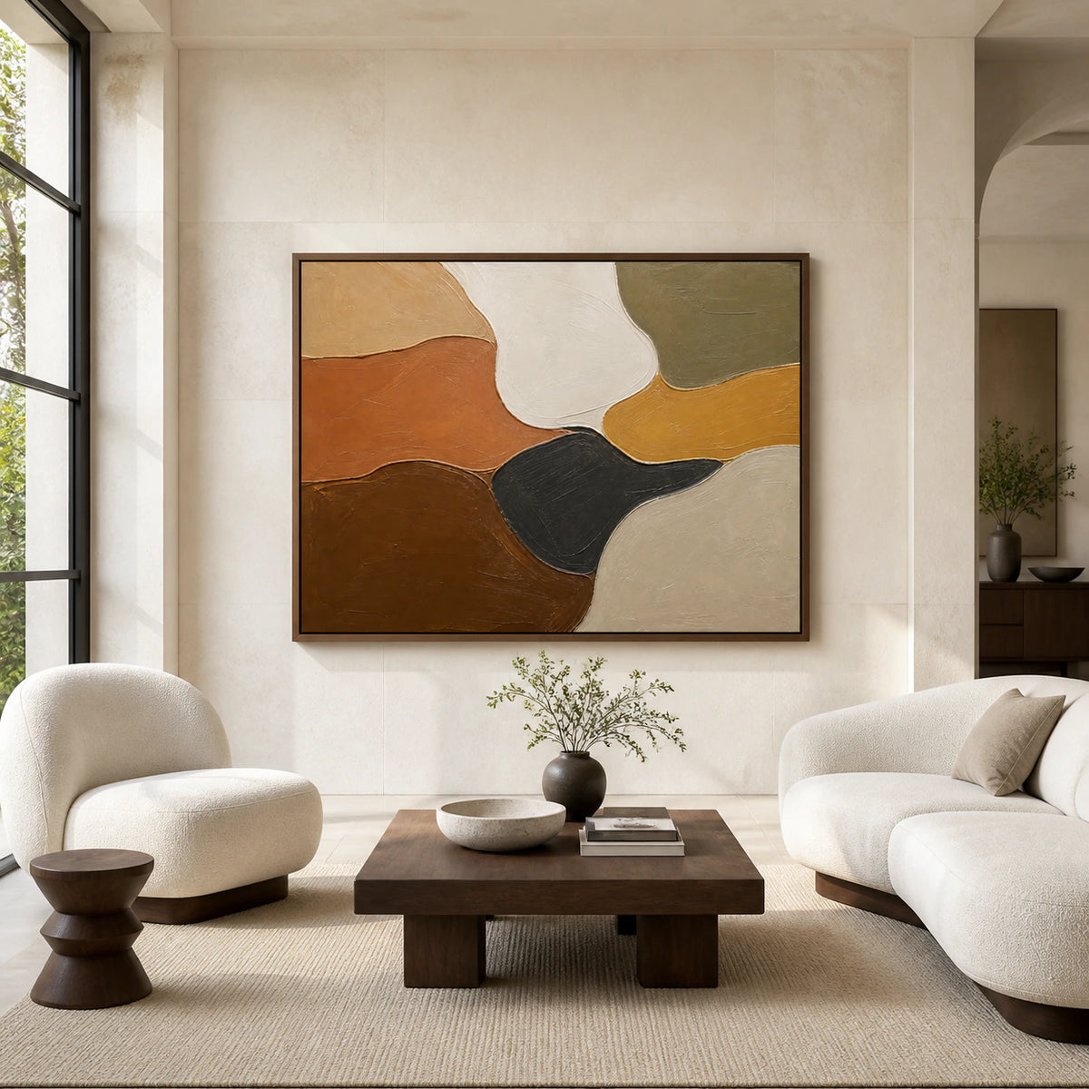 Earthen-Confluence displayed at large scale in a spacious architectural living interior.