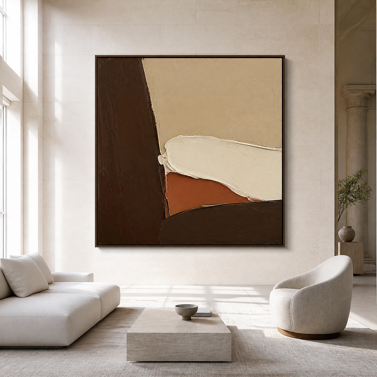 Earthen-Contour displayed at large scale in a bright, spacious architectural living area.