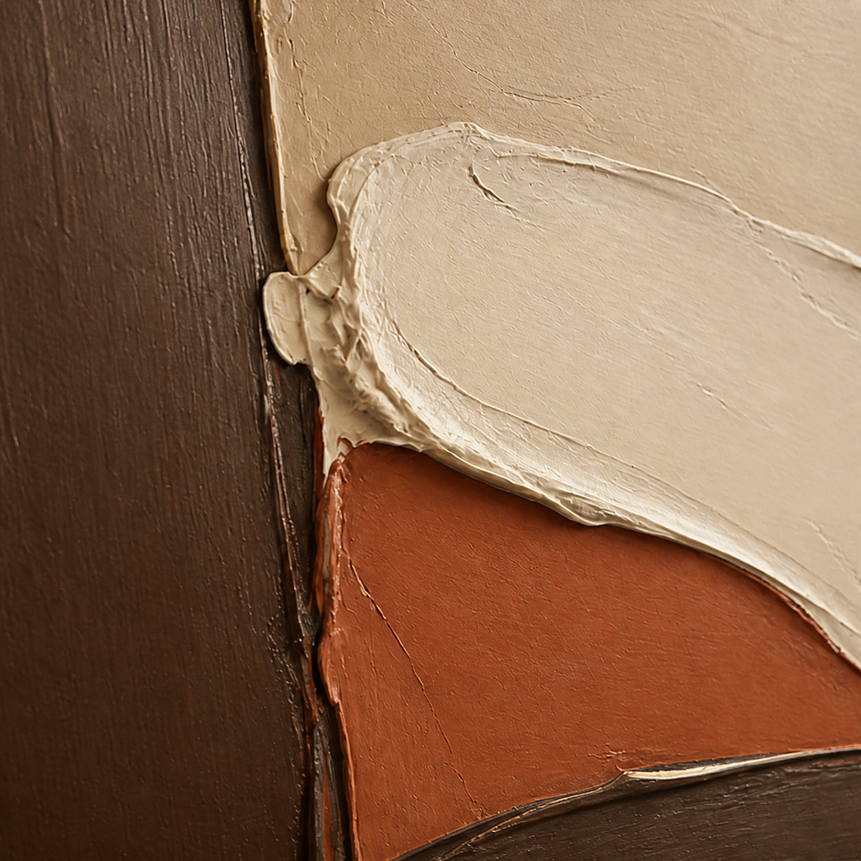 Earthen-Contour oil painting brushwork and impasto detail photographed from an oblique side angle