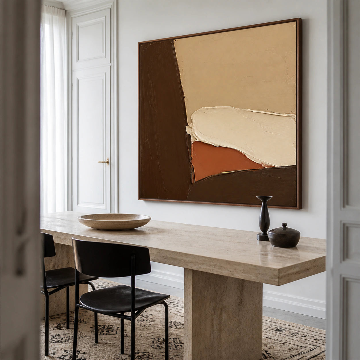 Earthen-Contour displayed above a refined dining setting in natural daylight.