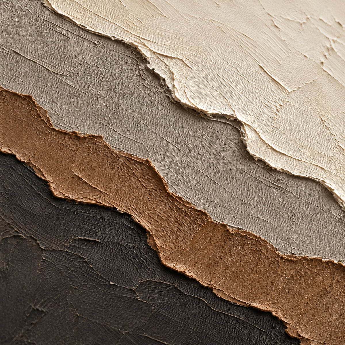 Earthen-Contours oil painting brushwork and impasto detail photographed from an oblique side angle