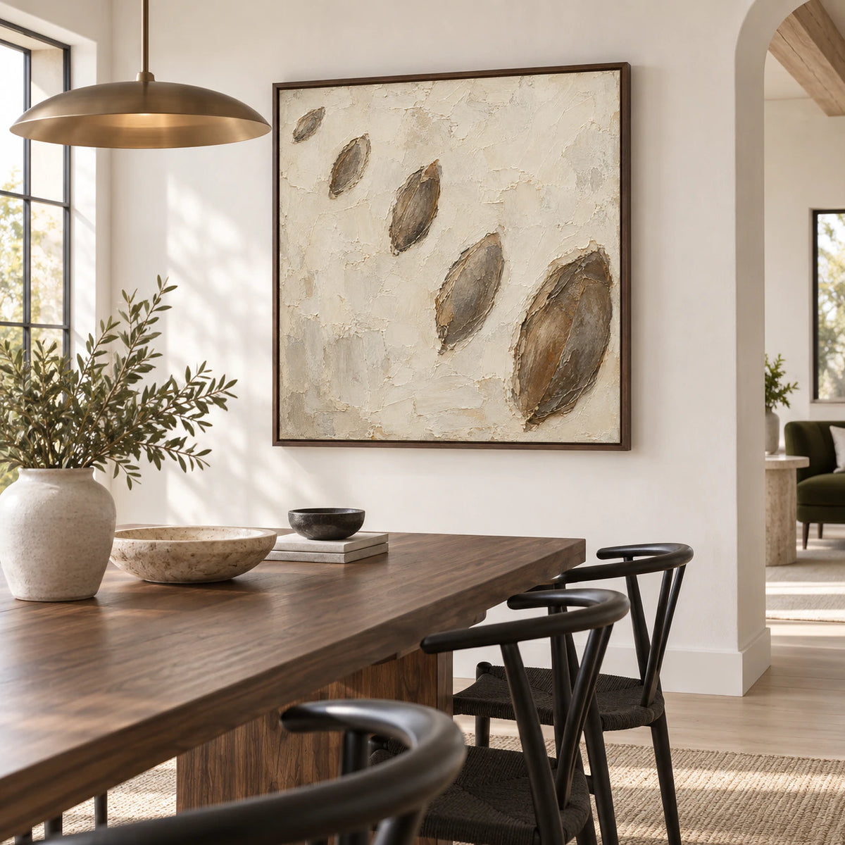 Earthen-Drift in a refined daylight-filled dining room.