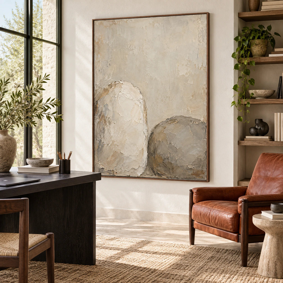 Earthen-Embrace in an airy reading and home office space.