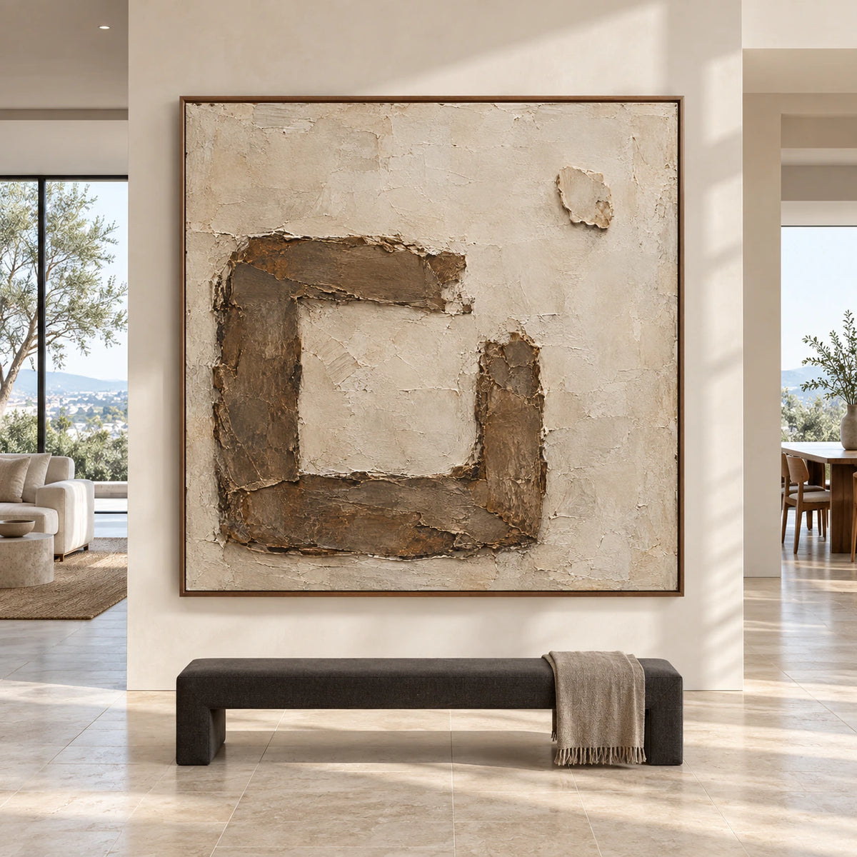 Earthen-Frame displayed at large scale on a gallery wall in a spacious, light-filled interior.