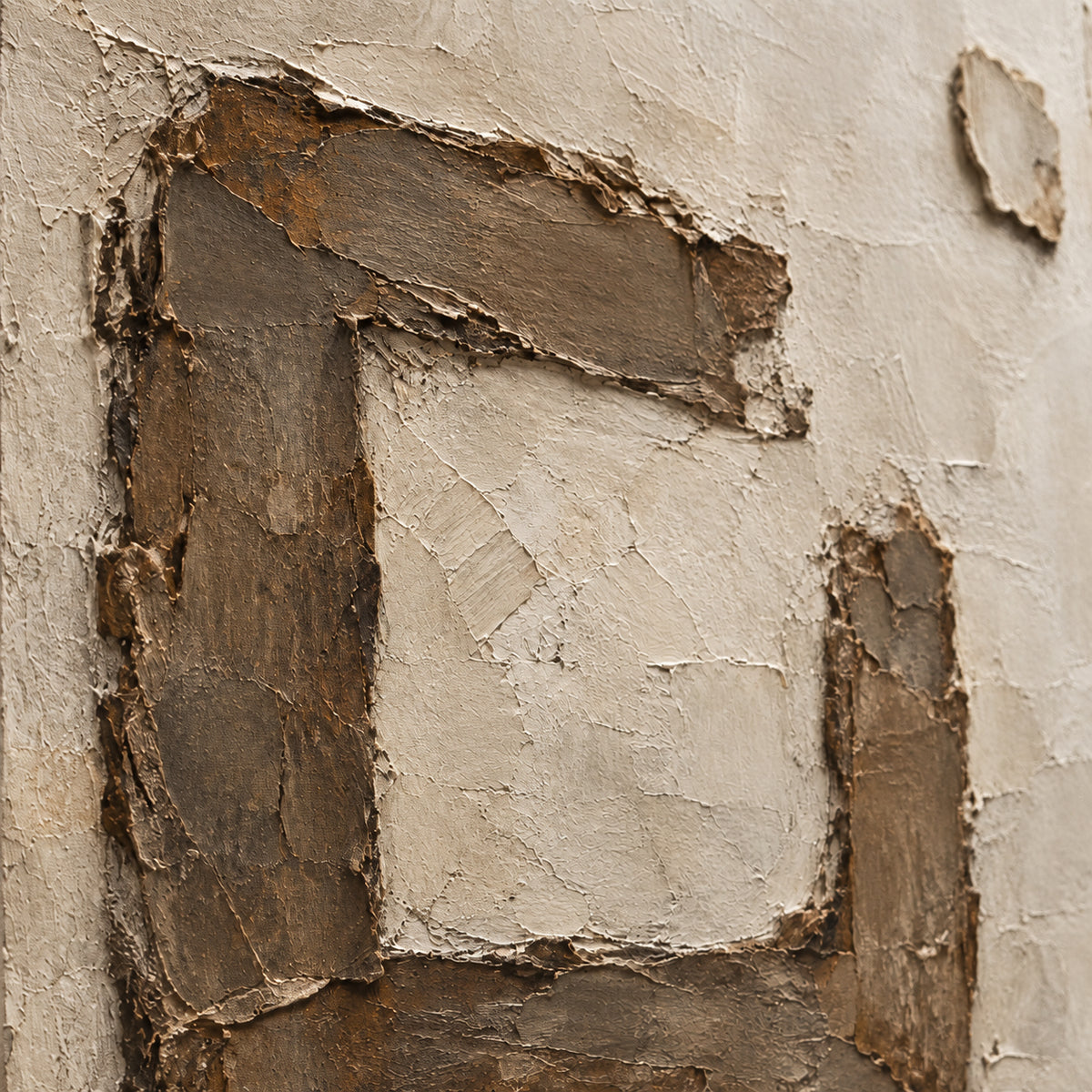 Earthen-Frame oil painting brushwork and impasto detail photographed from an oblique side angle