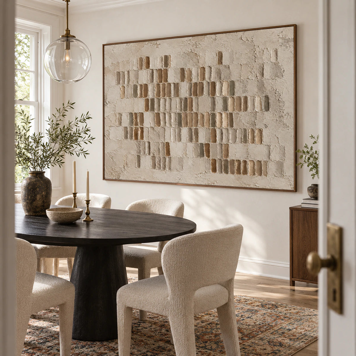 Earthen-Index displayed prominently in a refined, sunlit dining room.