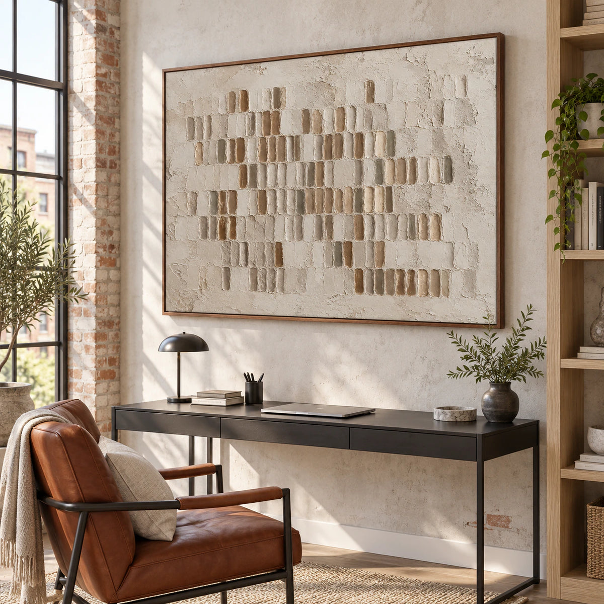 Earthen-Index featured in an airy home office reading space.
