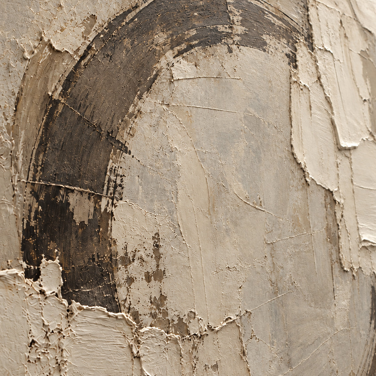 Earthen-Orbit oil painting brushwork and impasto detail photographed from an oblique side angle