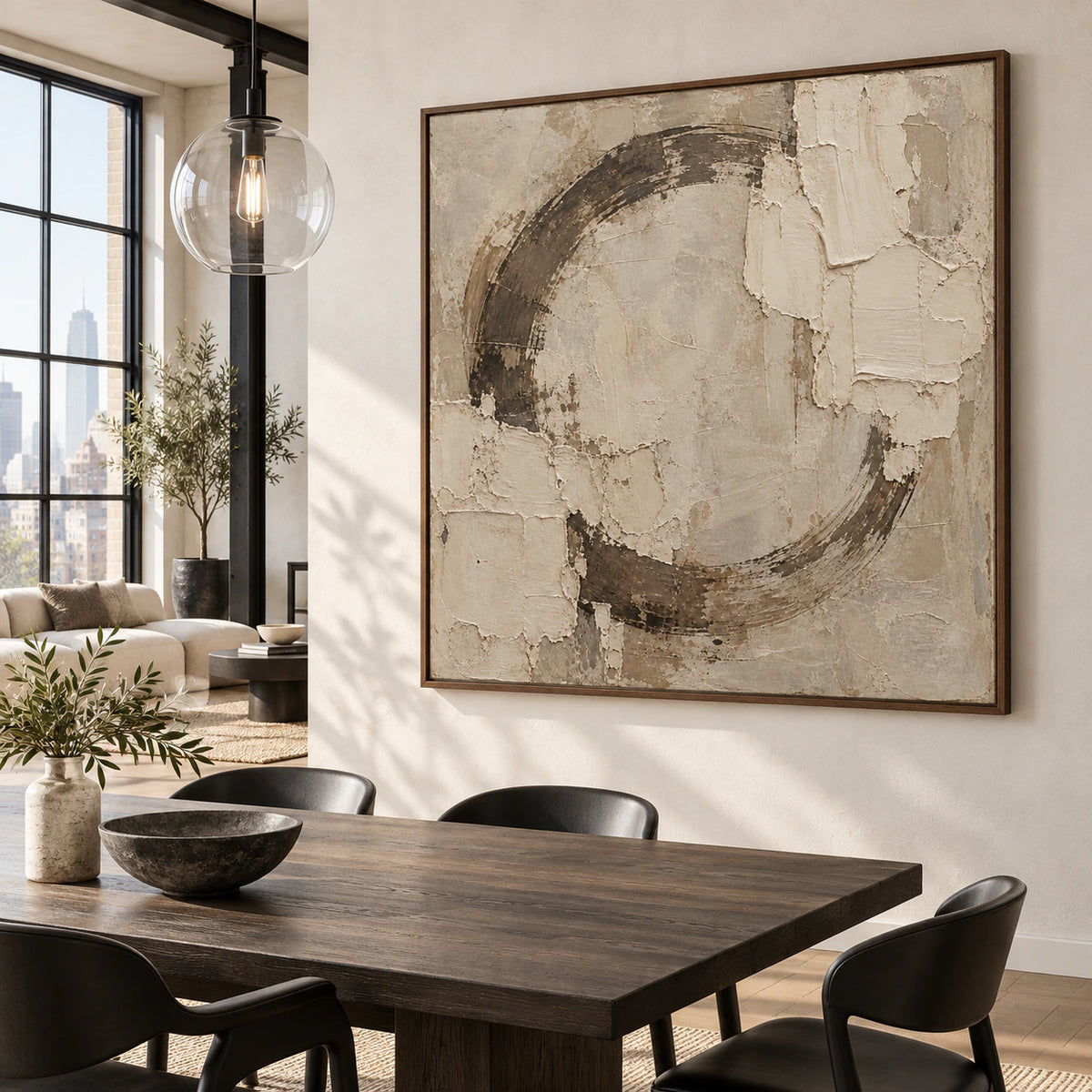 Earthen-Orbit displayed above a refined dining setting in natural daylight.