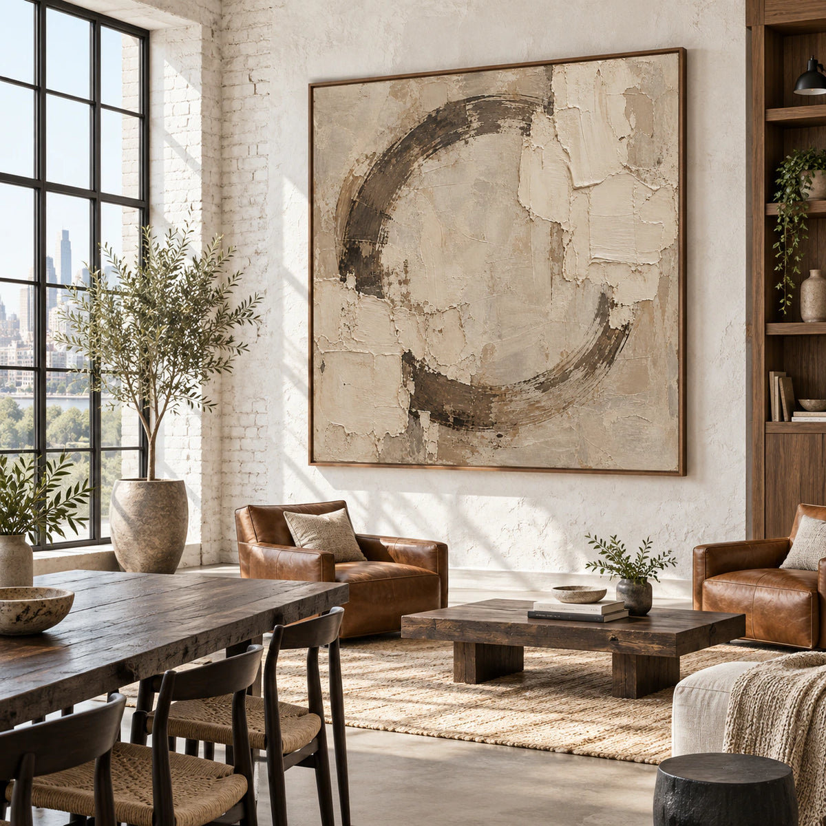 Earthen-Orbit as the focal point of an expansive daylight-filled loft interior.