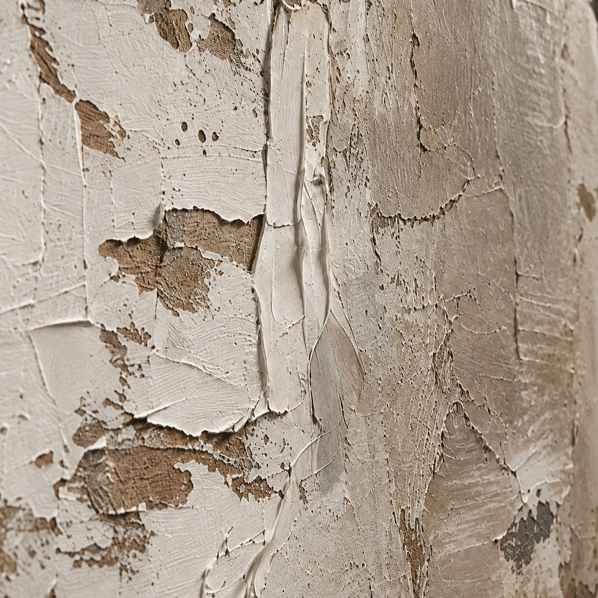 Earthen-Patina oil painting brushwork and impasto detail photographed from an oblique side angle