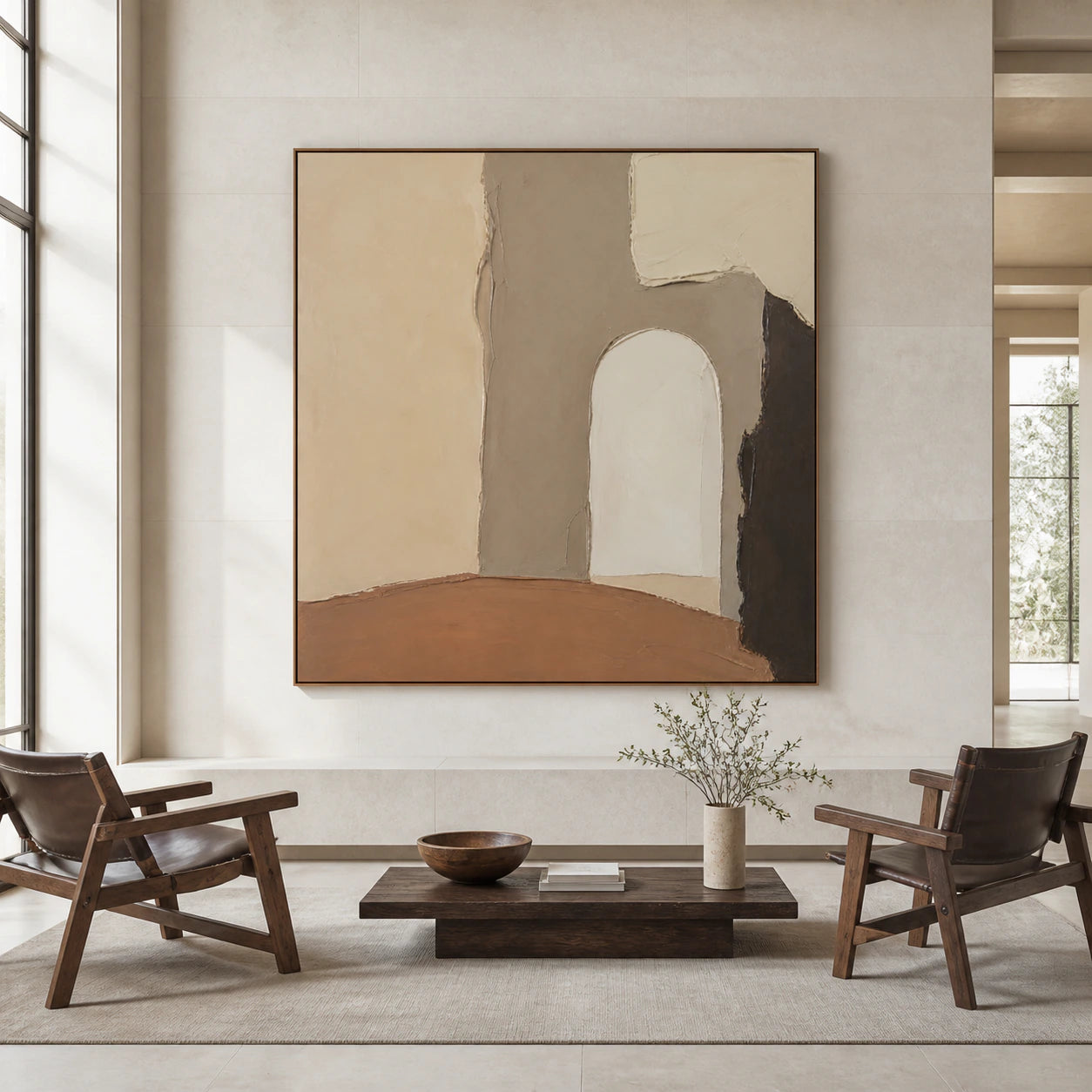 Earthen-Portal displayed at large scale, straight-on in a bright expansive interior.