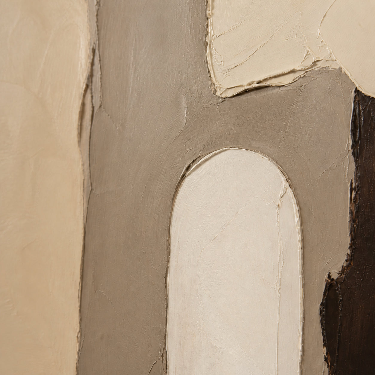 Earthen-Portal oil painting brushwork and impasto detail photographed from an oblique side angle