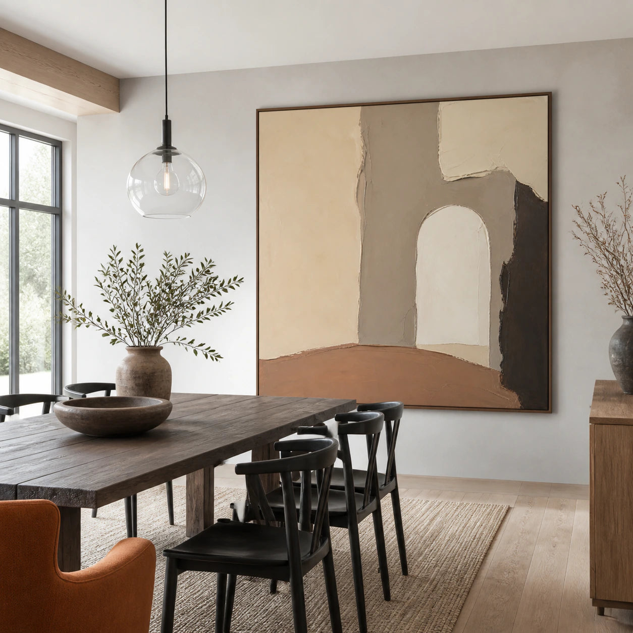 Earthen-Portal displayed above a refined dining setting in natural daylight.