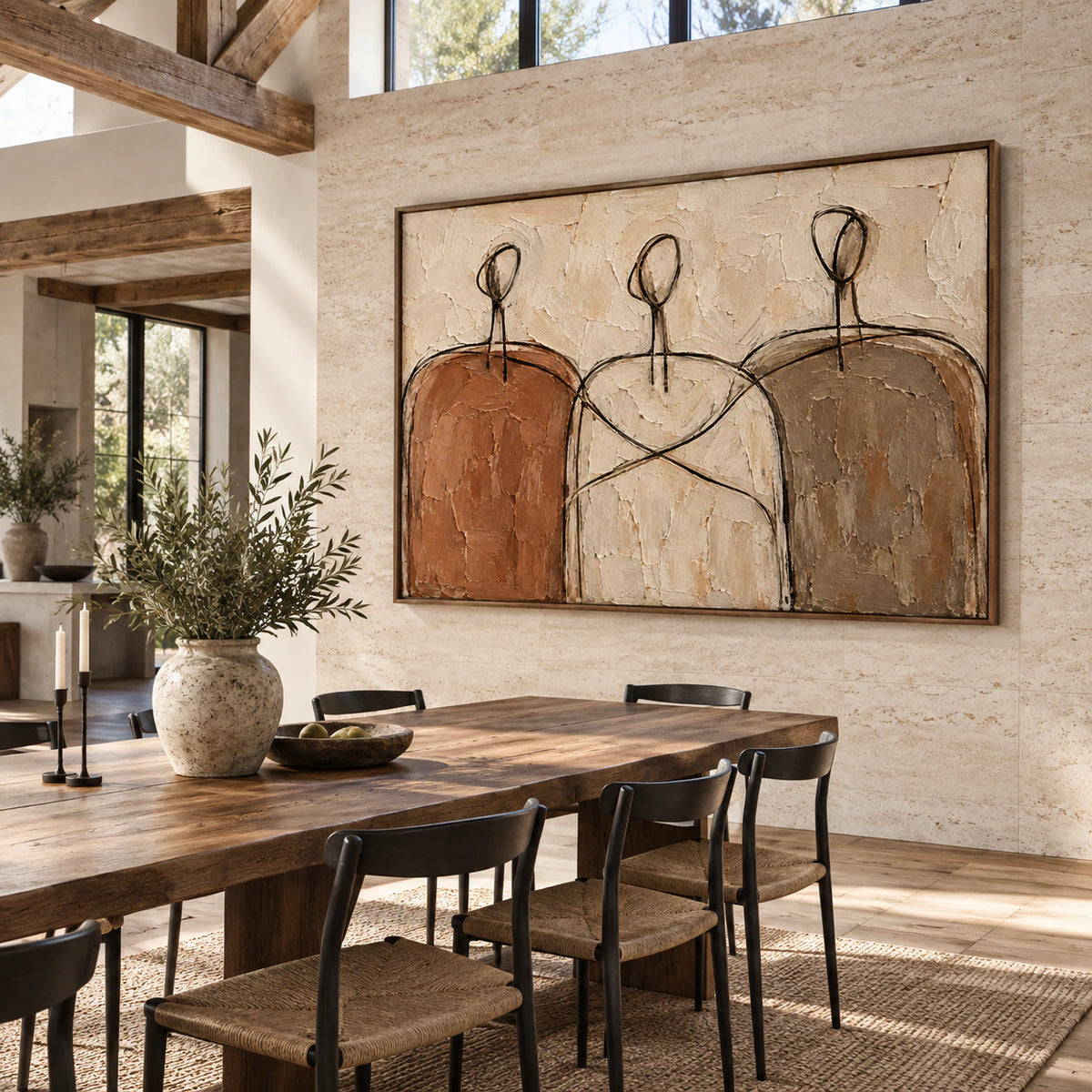 Earthen-Procession displayed above a refined dining setting in natural daylight.