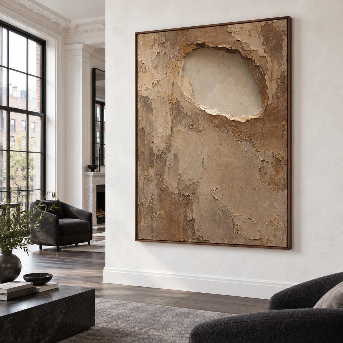 Earthen-Recess as a large focal point in an expansive loft interior.