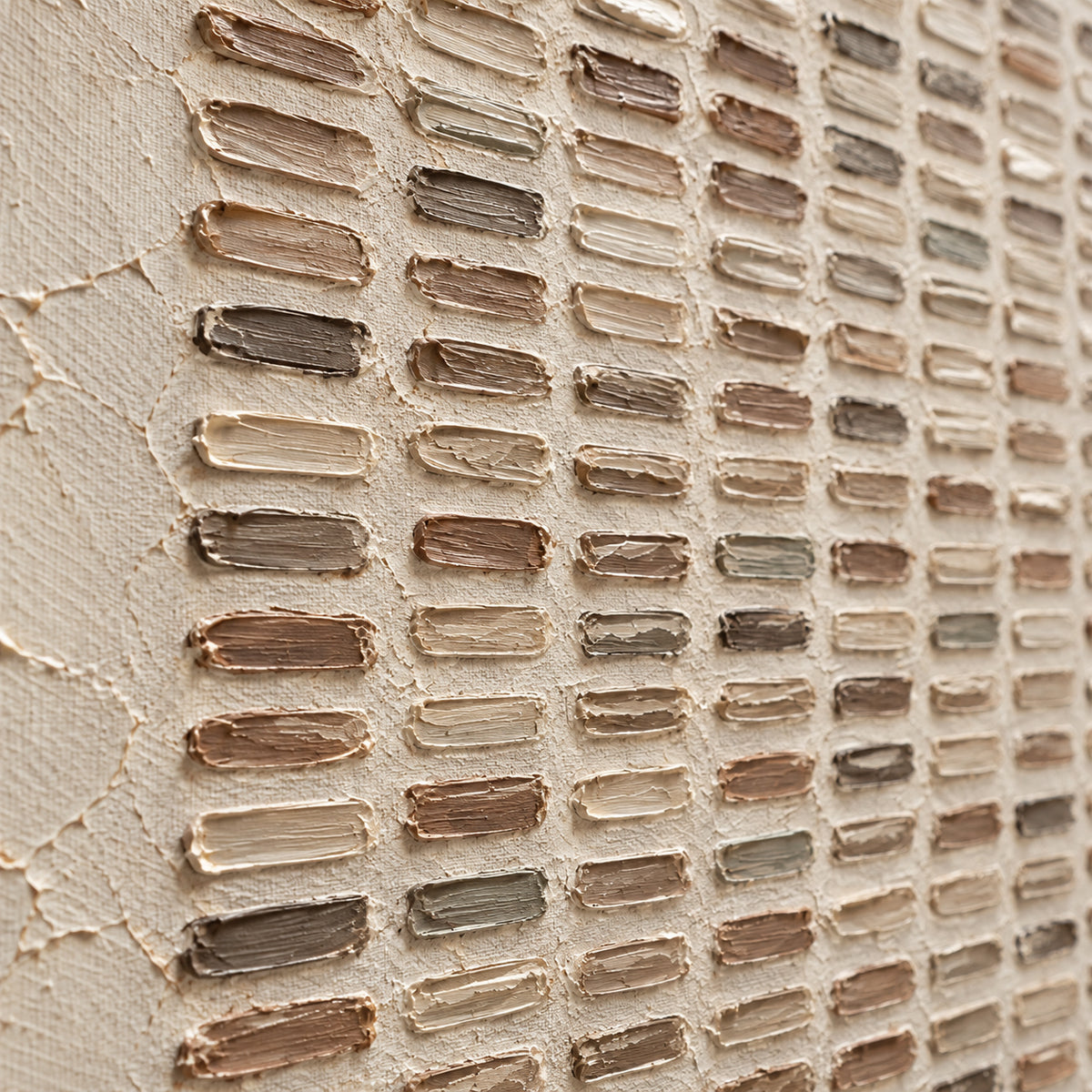 Earthen-Register oil painting brushwork and impasto detail photographed from an oblique side angle
