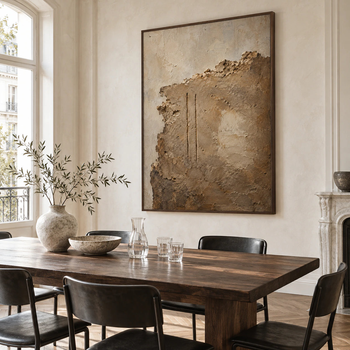 Earthen-Relic displayed above a refined dining setting in natural daylight.