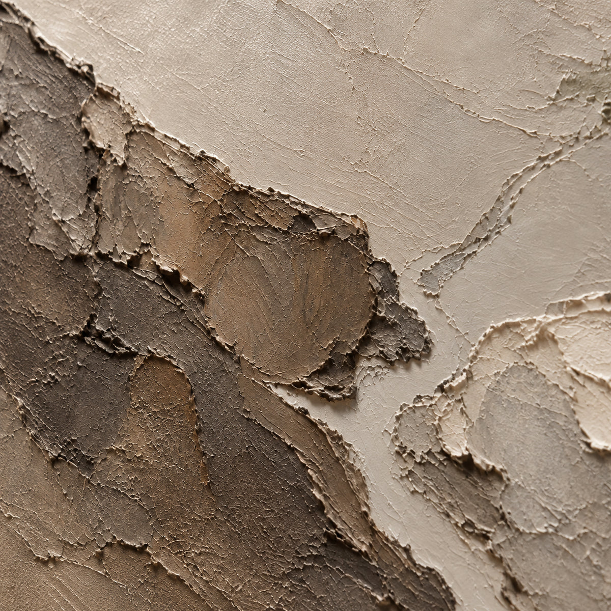 Earthen-Ridge oil painting brushwork and impasto detail photographed from an oblique side angle