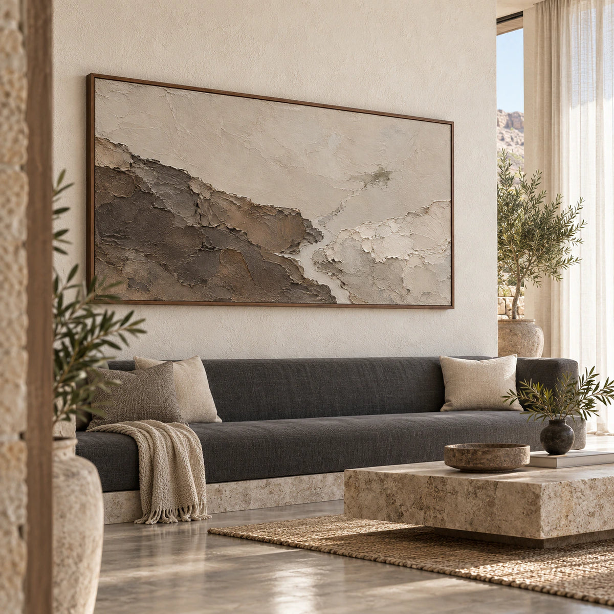 Earthen-Ridge as the central artwork in an expansive daylight-filled loft interior.