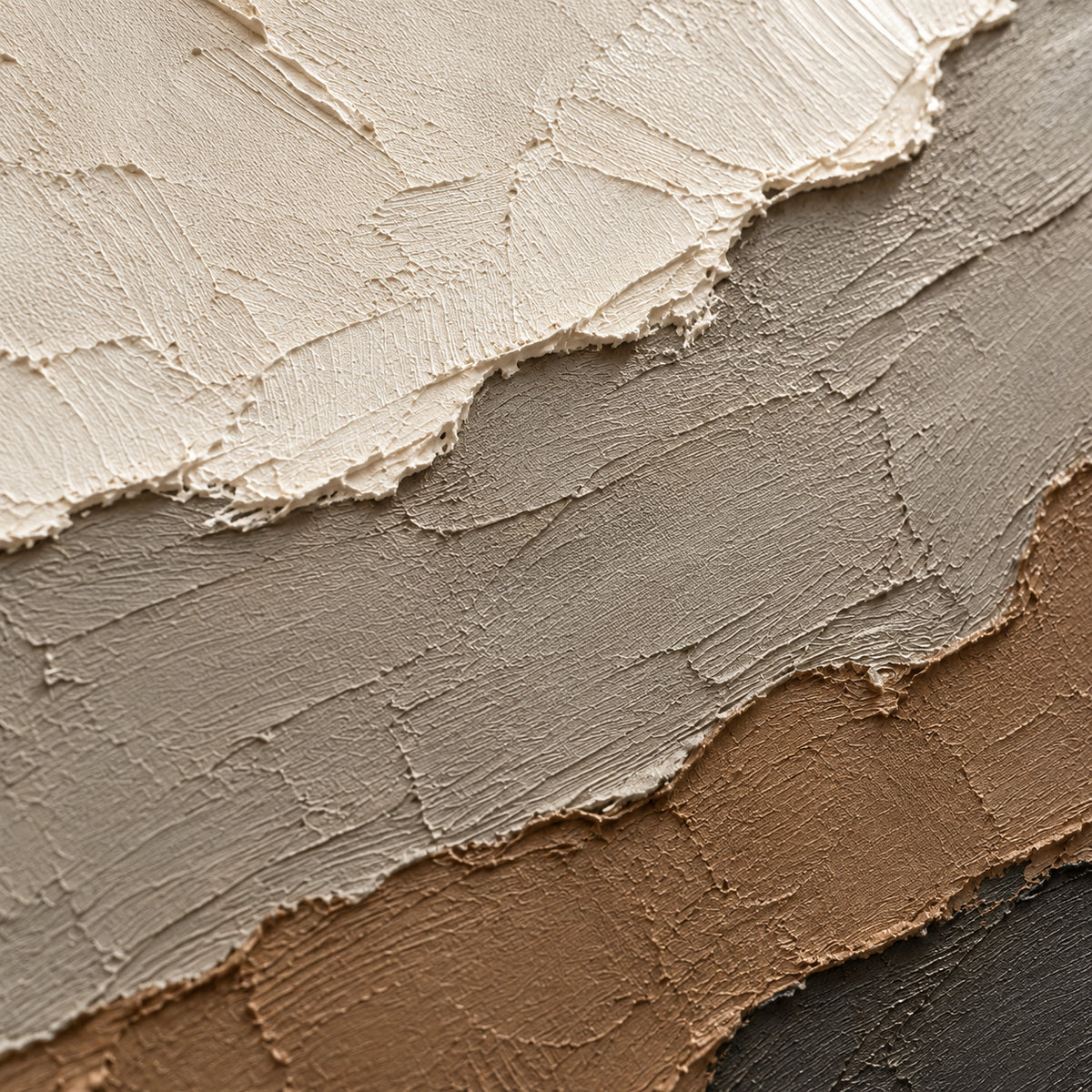 Earthen-Sediment oil painting brushwork and impasto detail photographed from an oblique side angle