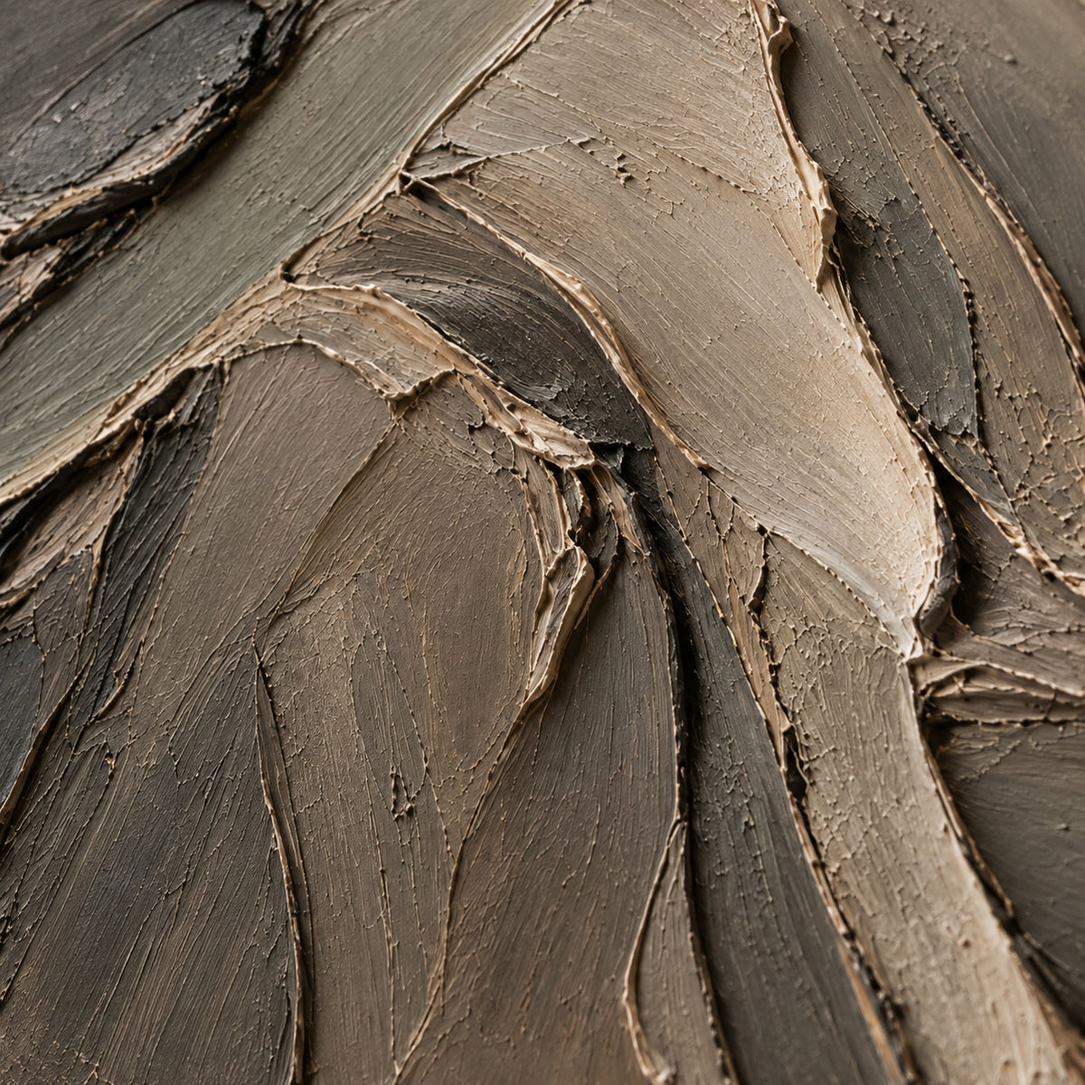 Earthen-Undulation oil painting brushwork and impasto detail photographed from an oblique side angle