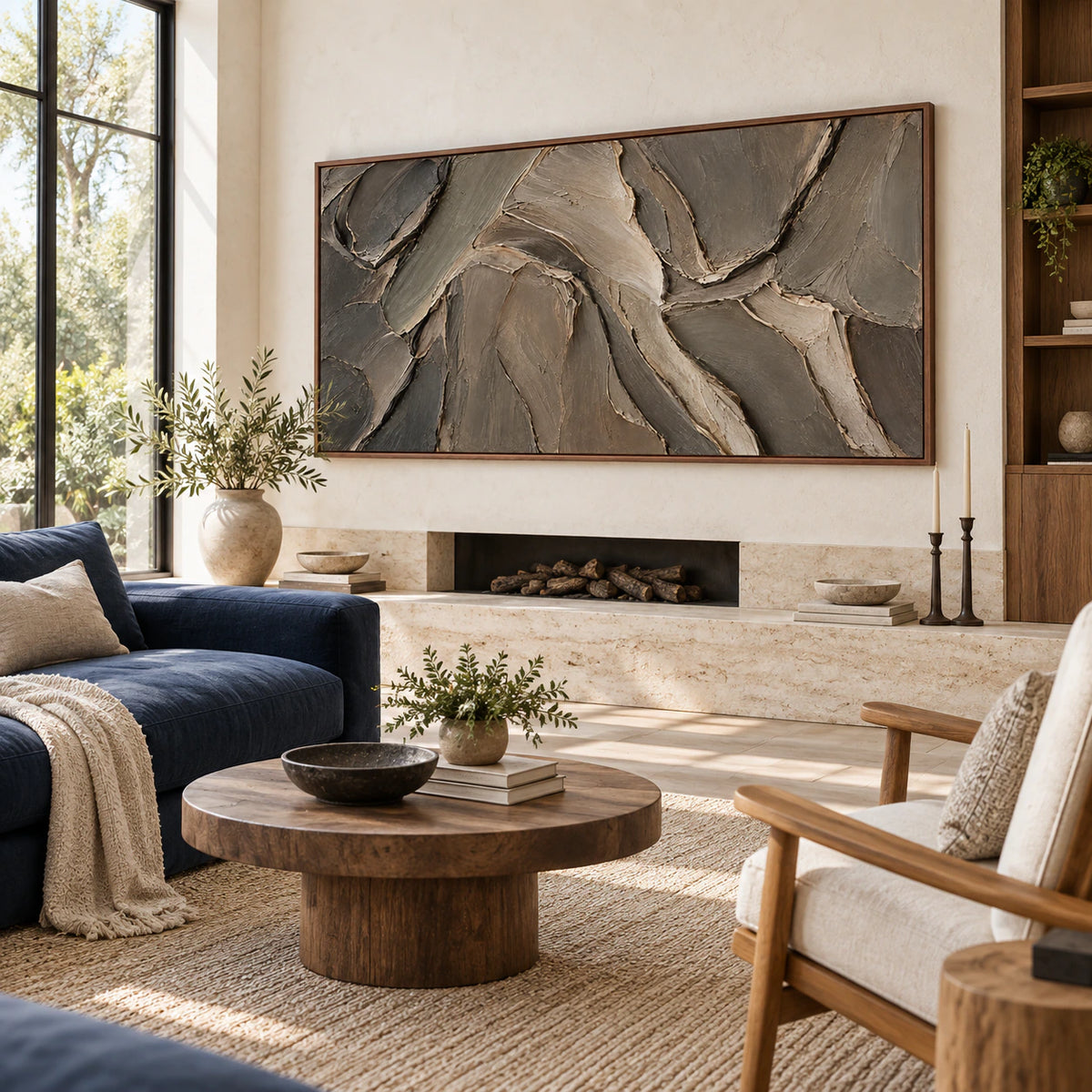 Earthen-Undulation as a large focal artwork in a bright contemporary living room.