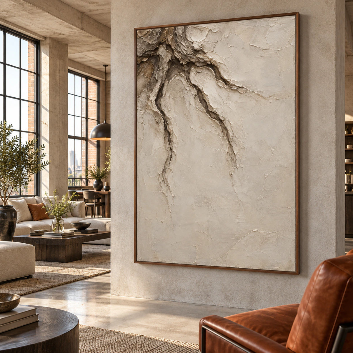 Earthen-Vein as the focal artwork in an expansive daylight-filled loft interior.