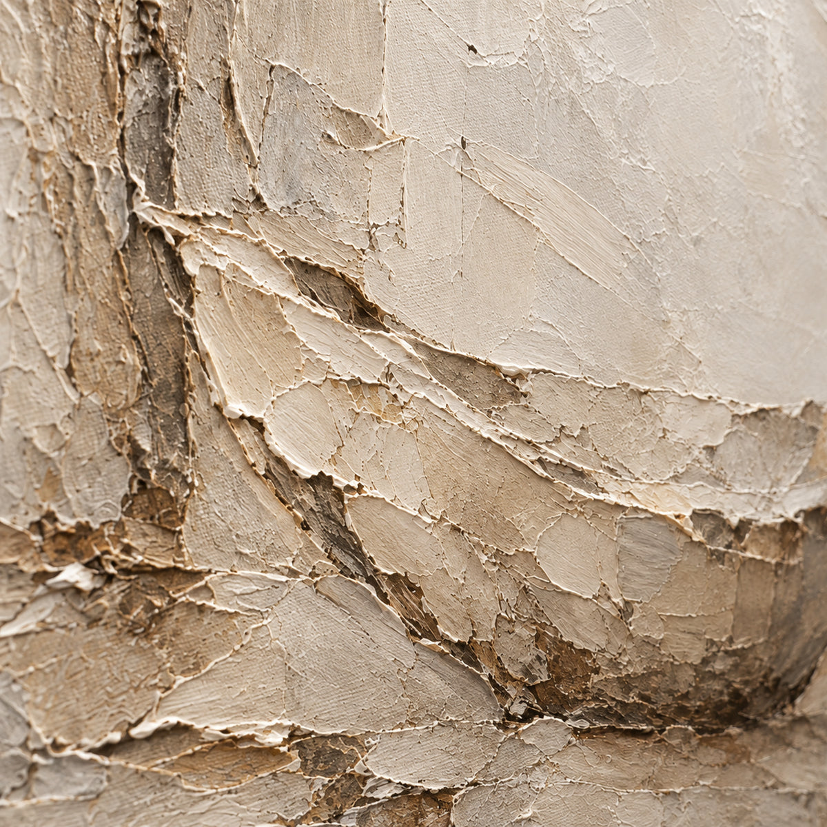 Earthen-Vessel oil painting brushwork and impasto detail photographed from an oblique side angle