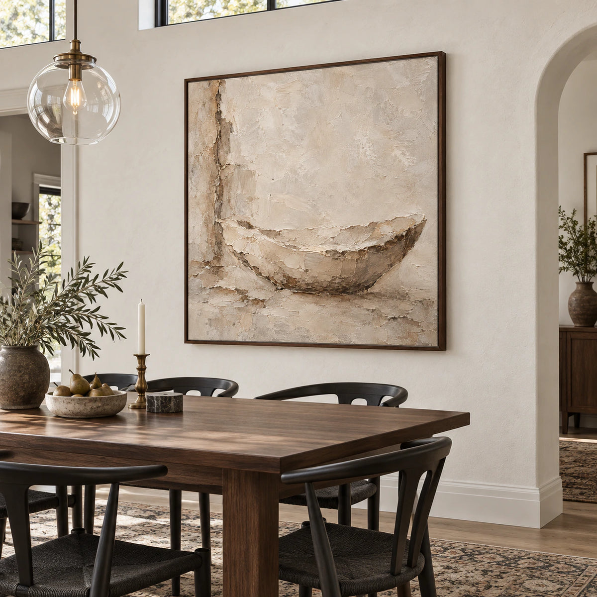 Earthen-Vessel as the focal point of a refined, naturally lit dining room.