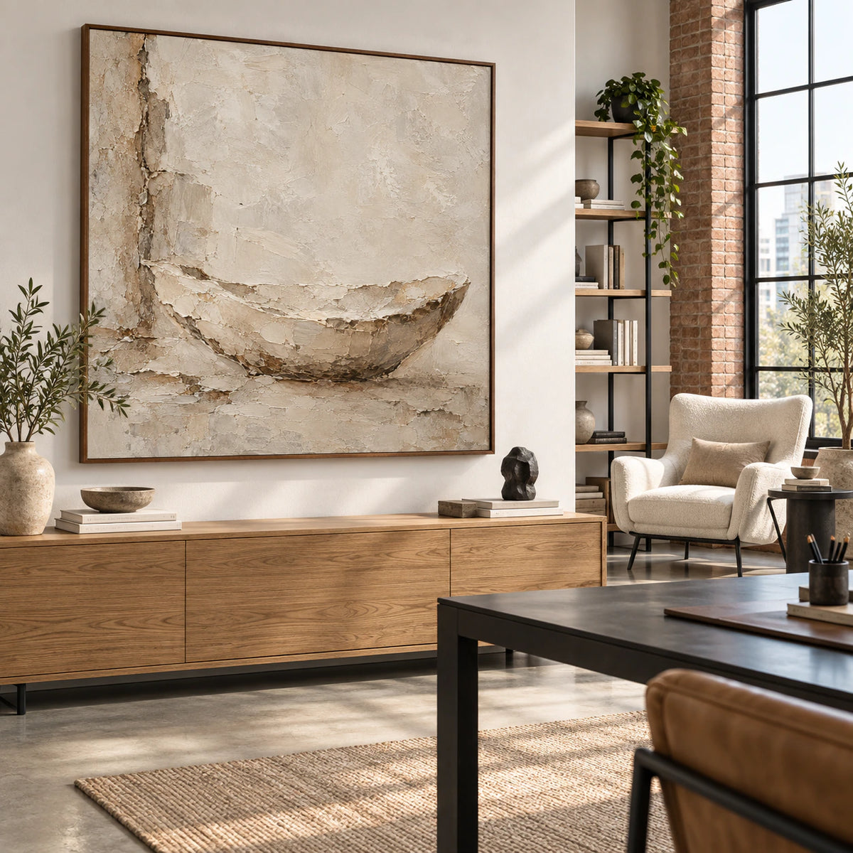 Earthen-Vessel in a sunlit reading and home office space.