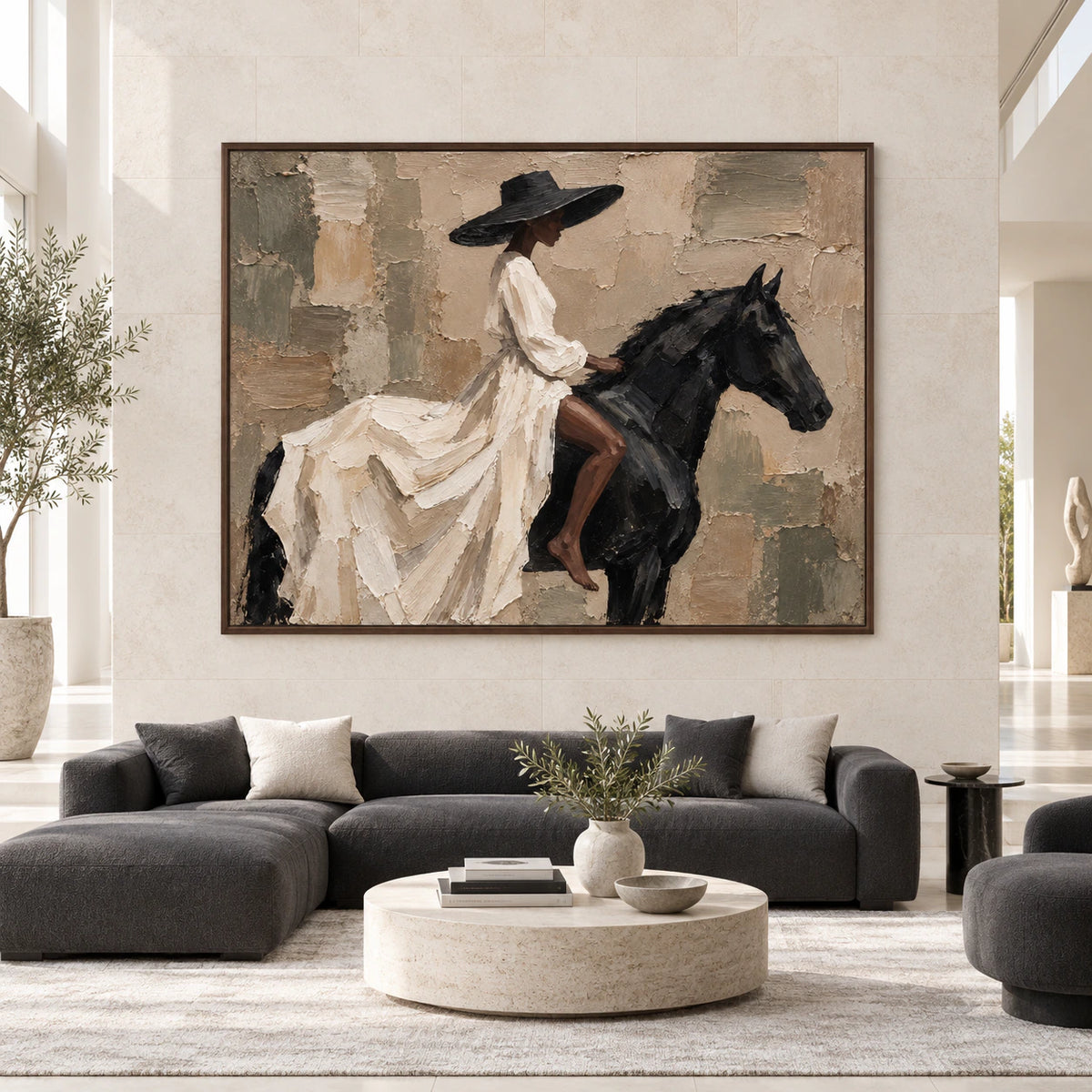 Large straight-on gallery interior with Ebony-Canter displayed at an impressive scale.