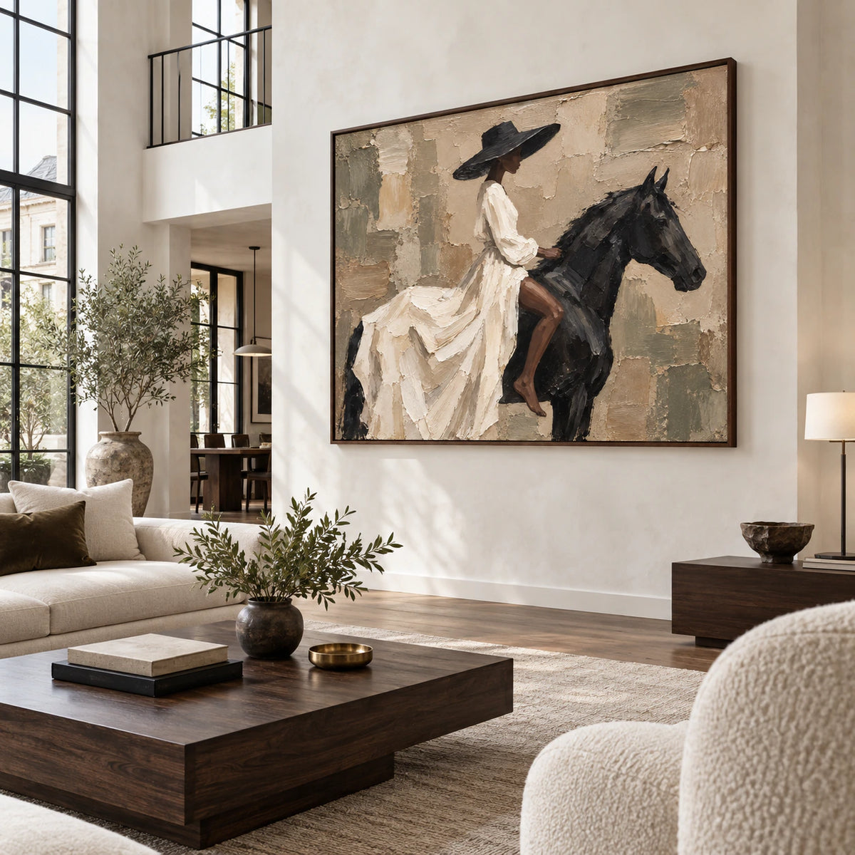 Expansive loft hospitality interior centered on Ebony-Canter.