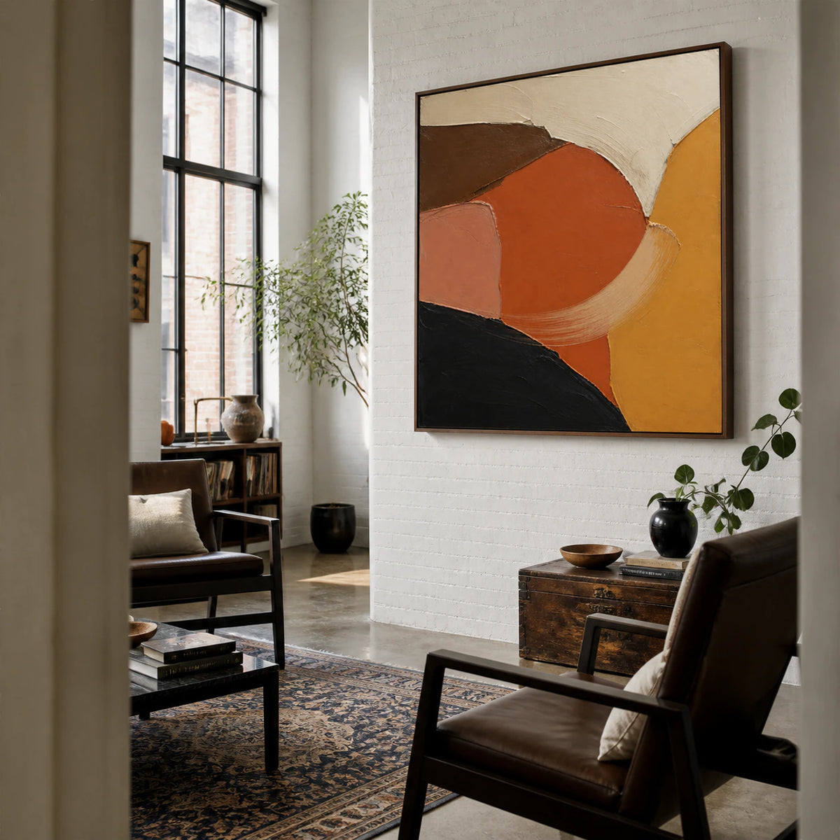 Ember-Contour anchoring an expansive daylight-filled hospitality loft.