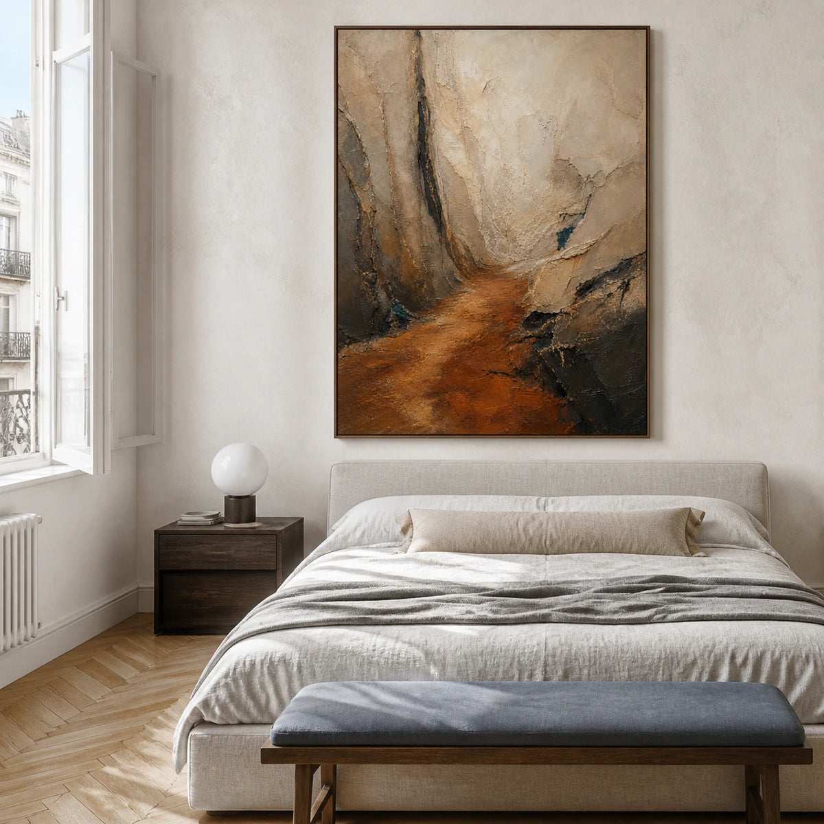 Ember-Fissure creating a tactile focal point in a quiet bedroom.