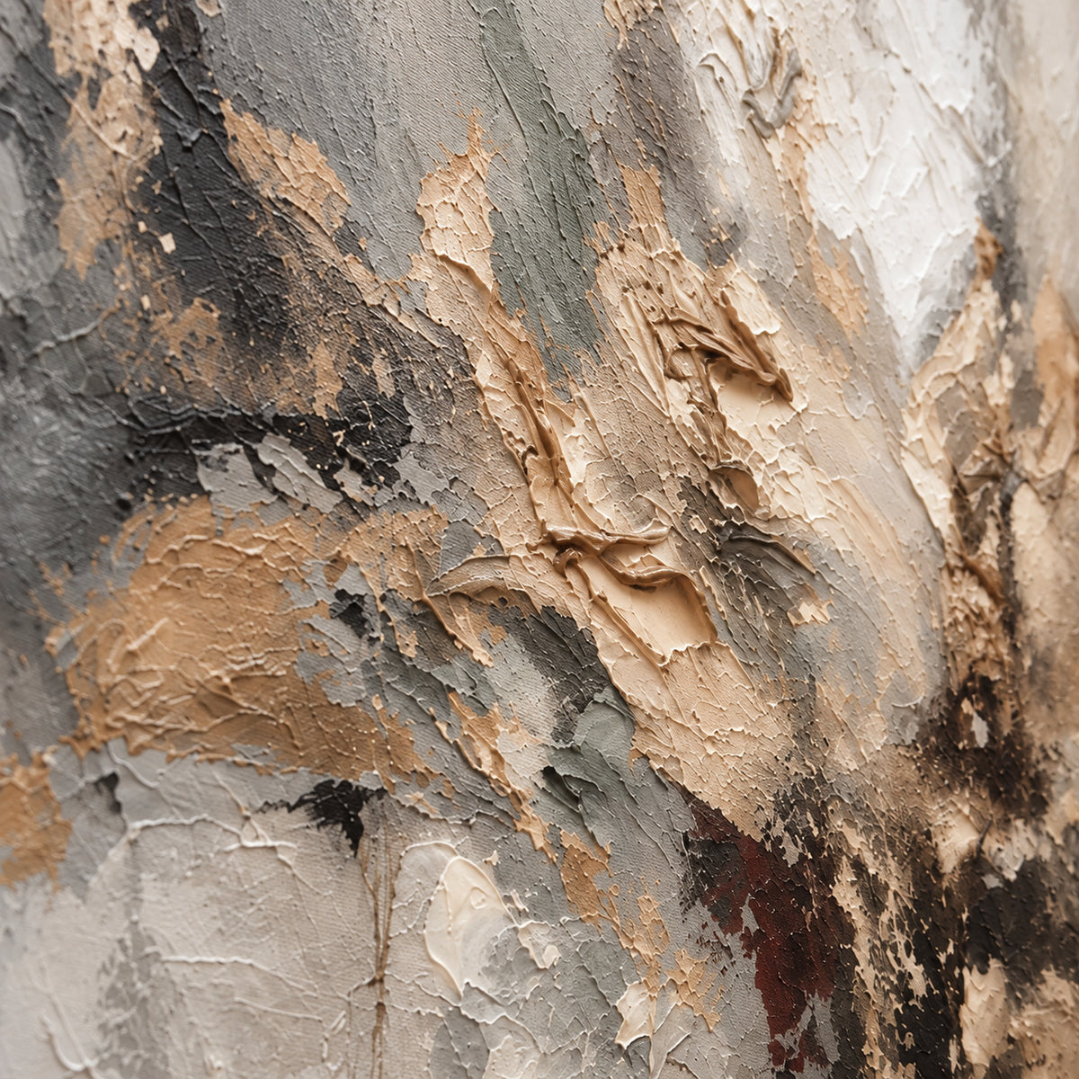 Ember-Petals oil painting brushwork and impasto detail photographed from an oblique side angle