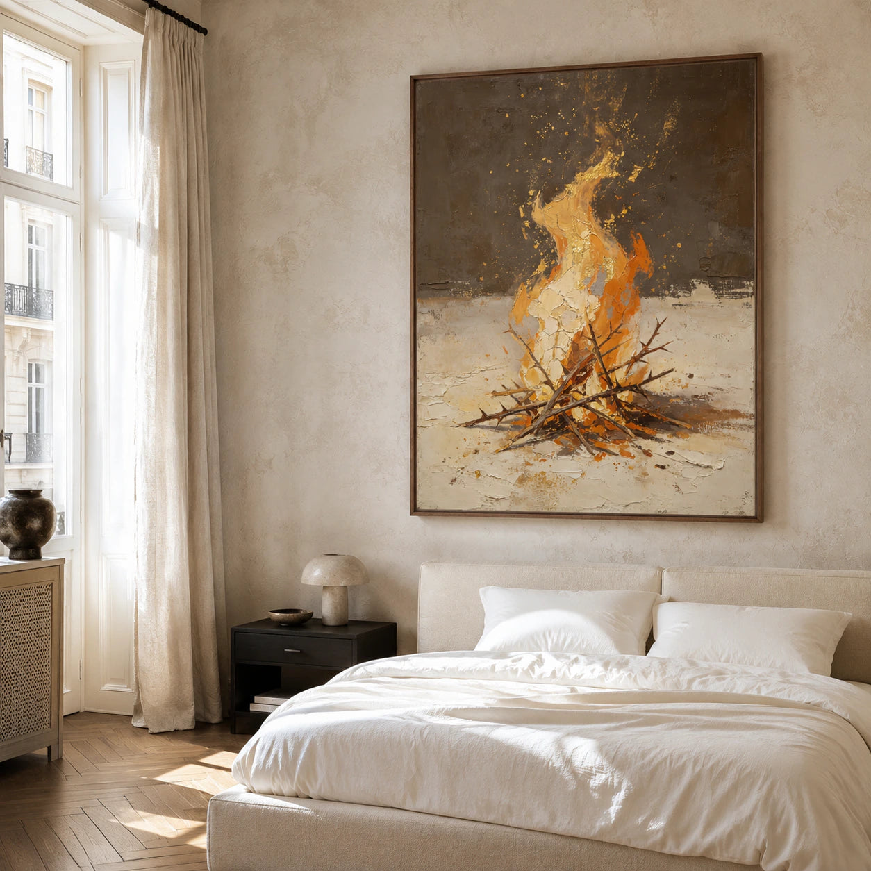Ember-Relic as the focal point of a quiet, naturally lit bedroom.