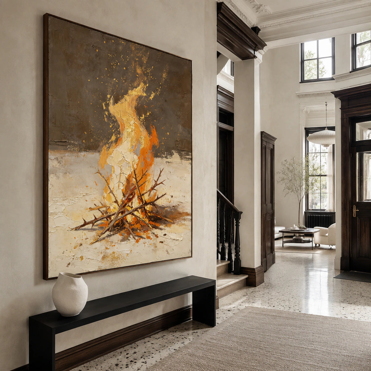 Ember-Relic installed at gallery scale in a luminous foyer.