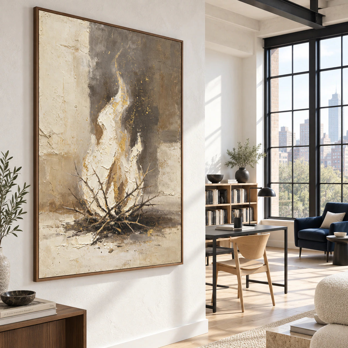 Ember-Shelter as the focal point of an airy home office reading space.