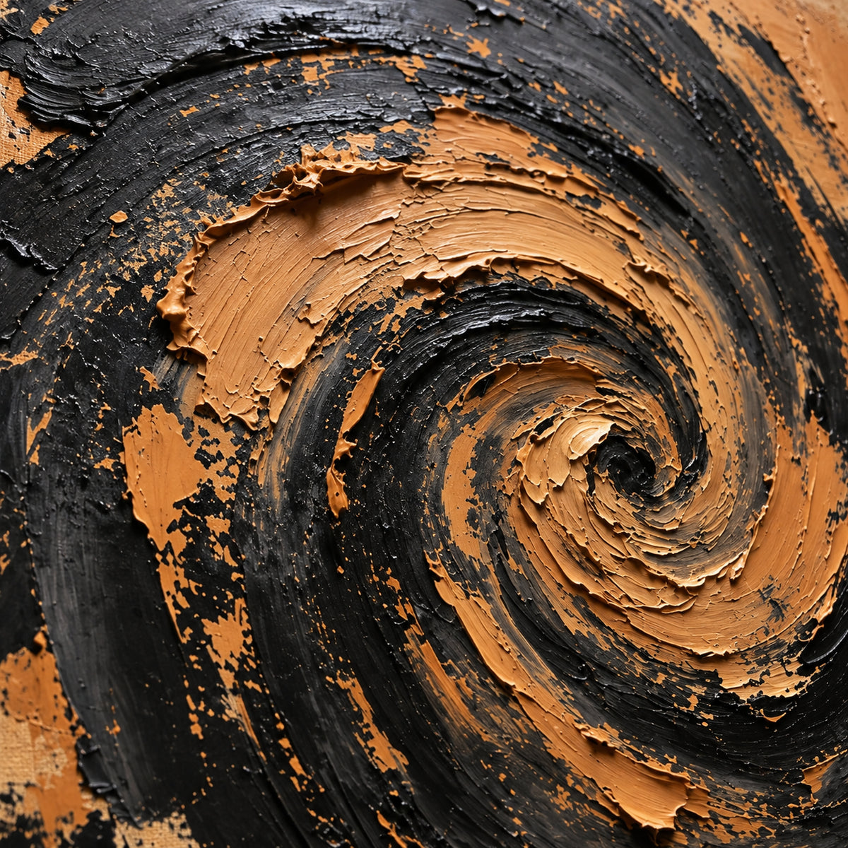 Ember-Vortex oil painting brushwork and impasto detail photographed from an oblique side angle
