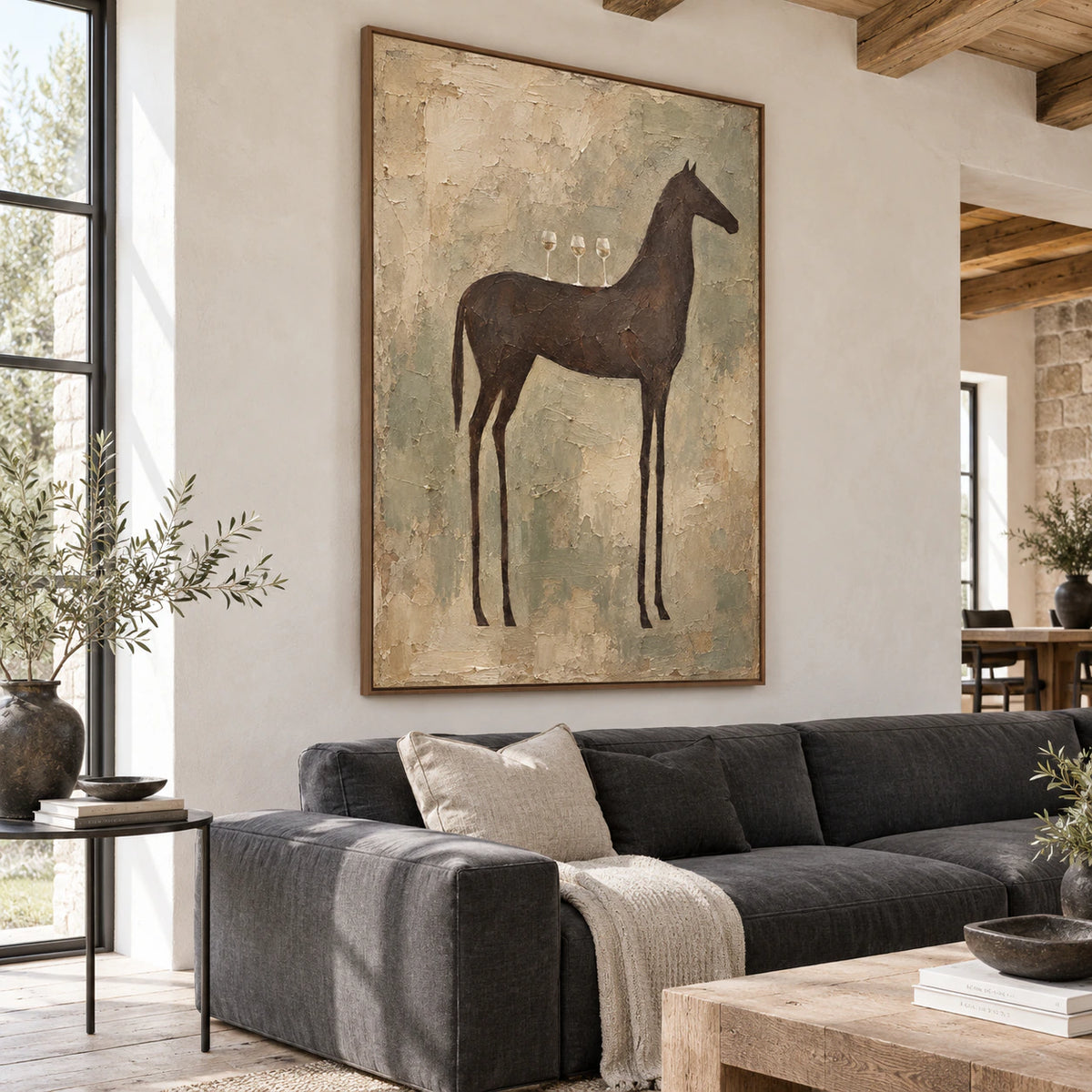 Equine-Interlude as the focal artwork in a bright contemporary living room.