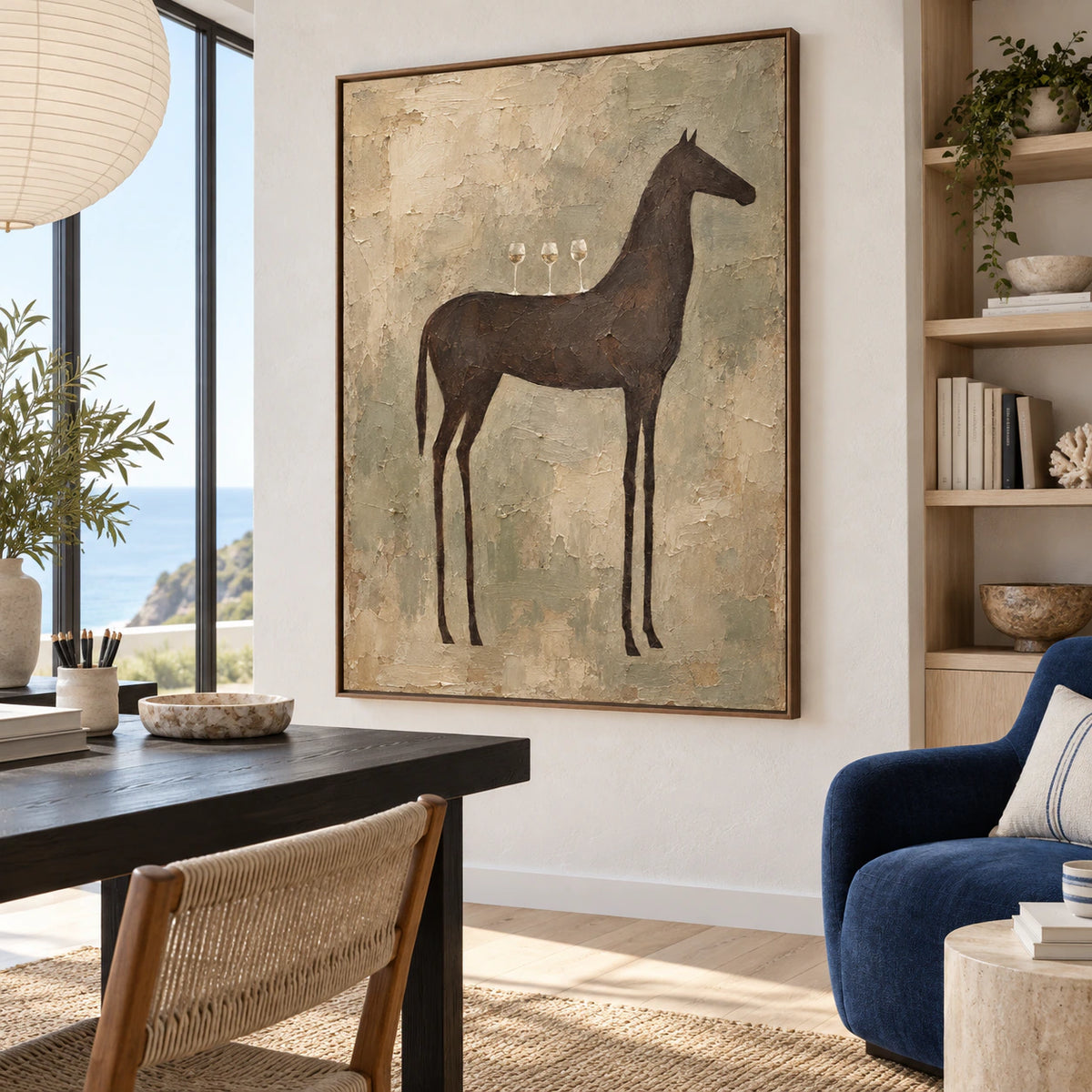Equine-Interlude displayed in an airy home office reading space.