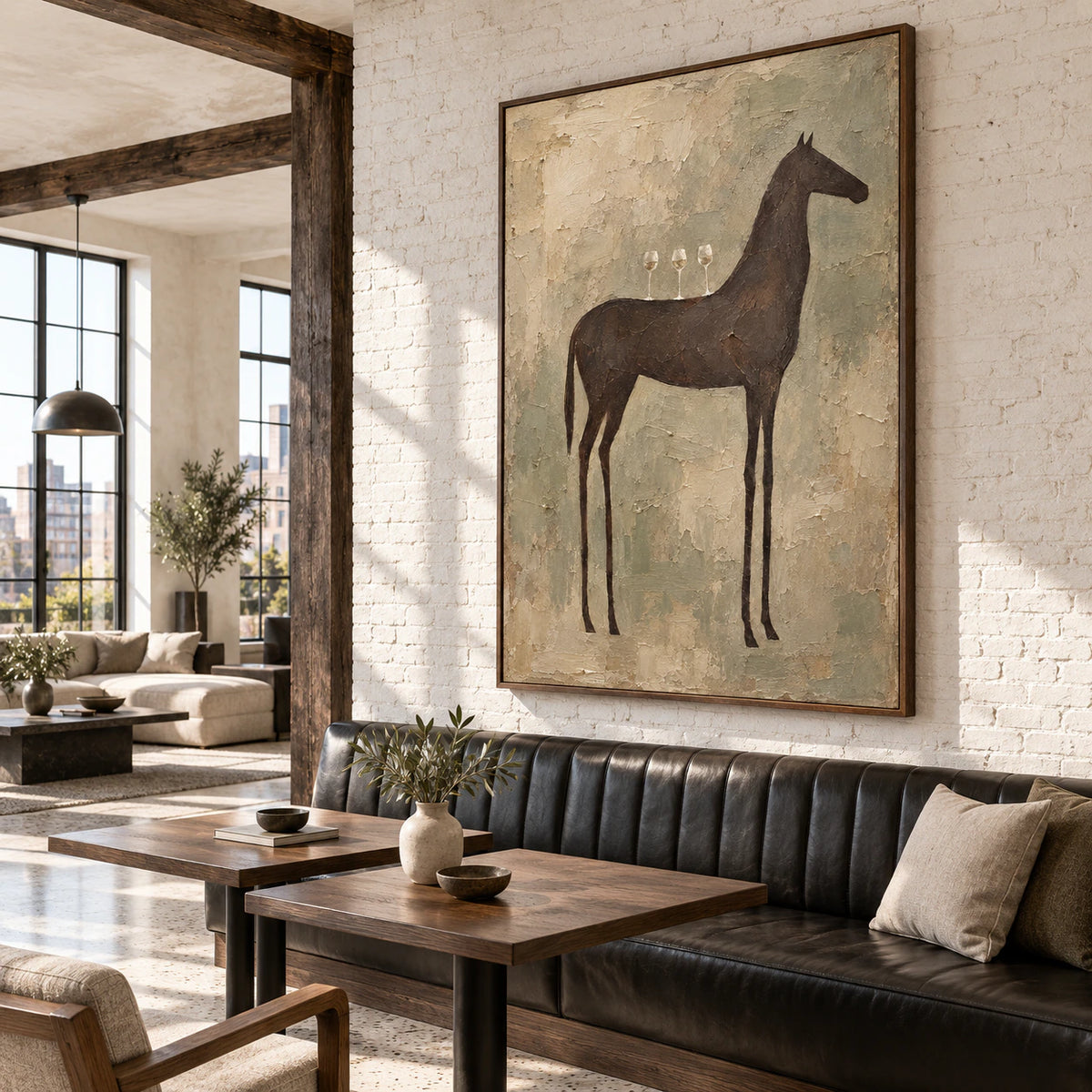 Equine-Interlude as a dramatic focal point in an expansive loft interior.